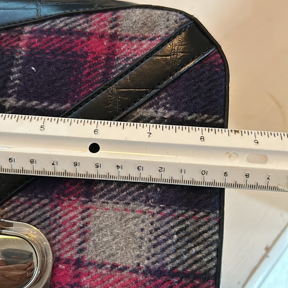 Relic purple multi plaid fabric/faux leather satchel/shoulder bag, silver accent - Picture 6 of 9